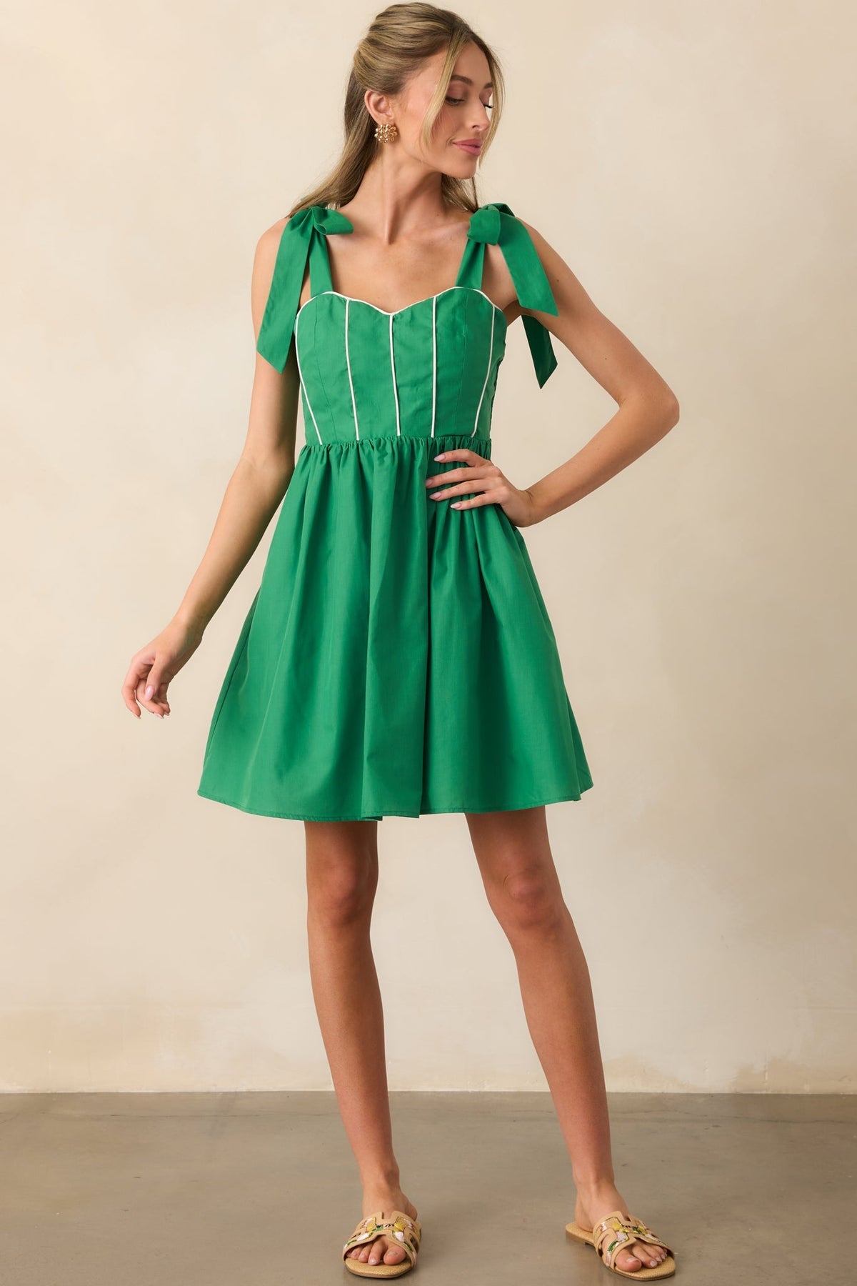 Love Without Limits Kelly Green Bow Strap Mini Dress