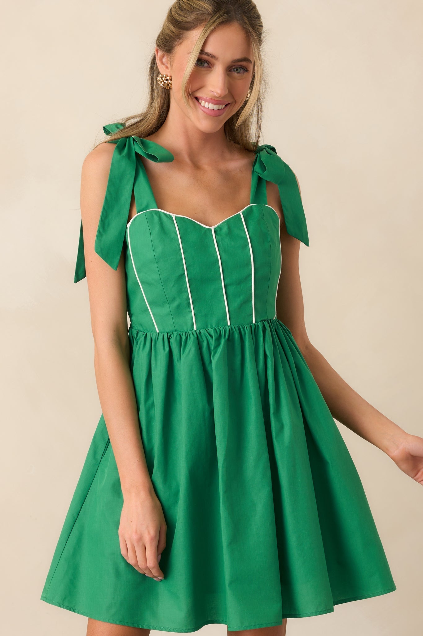 Love Without Limits Kelly Green Bow Strap Mini Dress