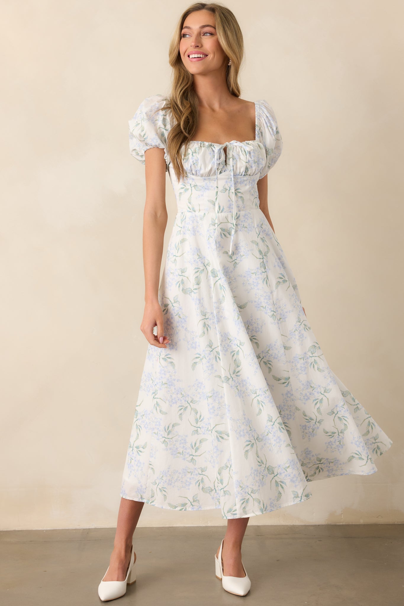 A Fresh Start Light Blue Floral Puff Sleeve Maxi Dress