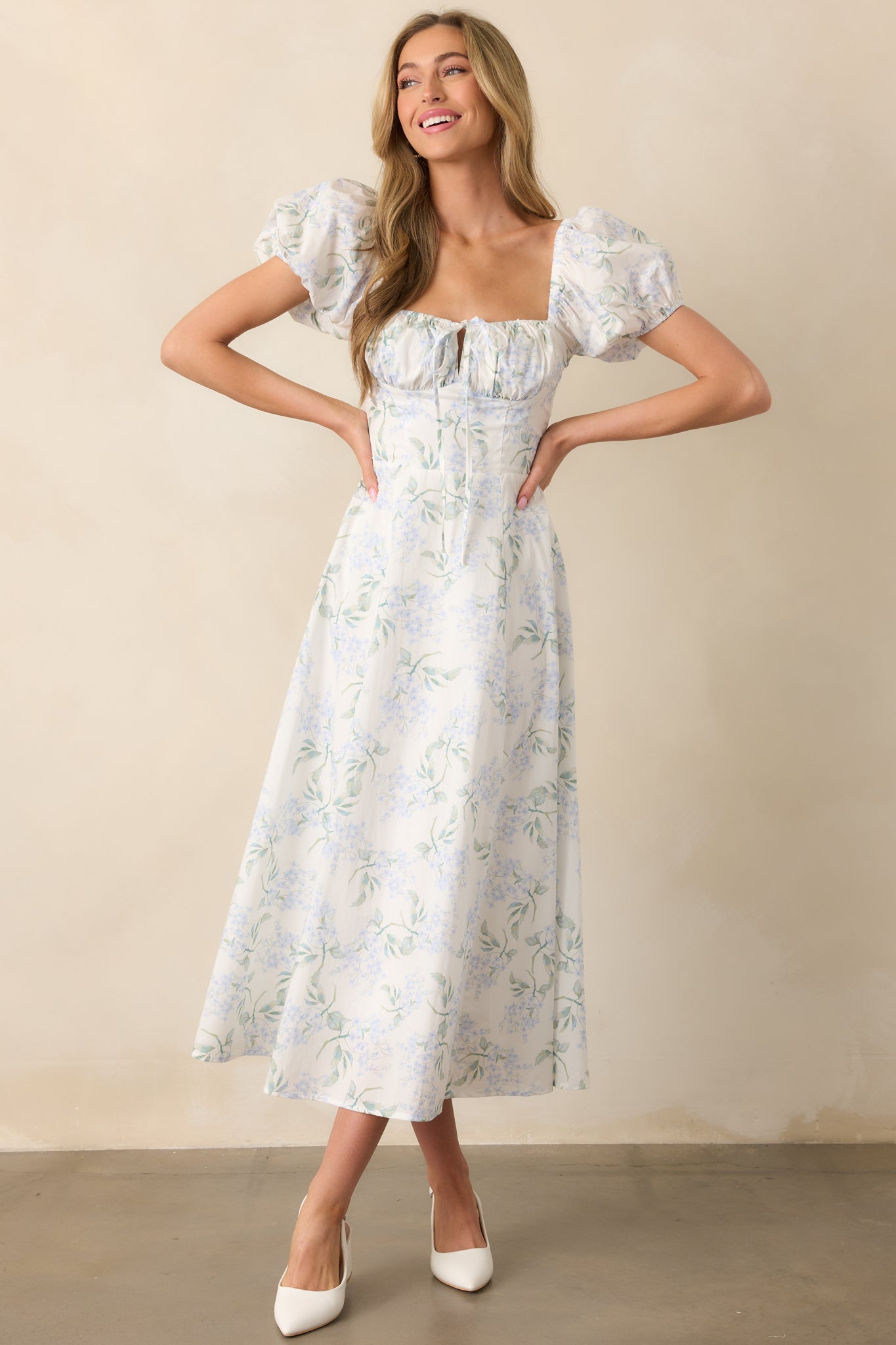 A Fresh Start Light Blue Floral Puff Sleeve Maxi Dress