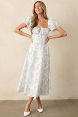 A Fresh Start Light Blue Floral Puff Sleeve Maxi Dress