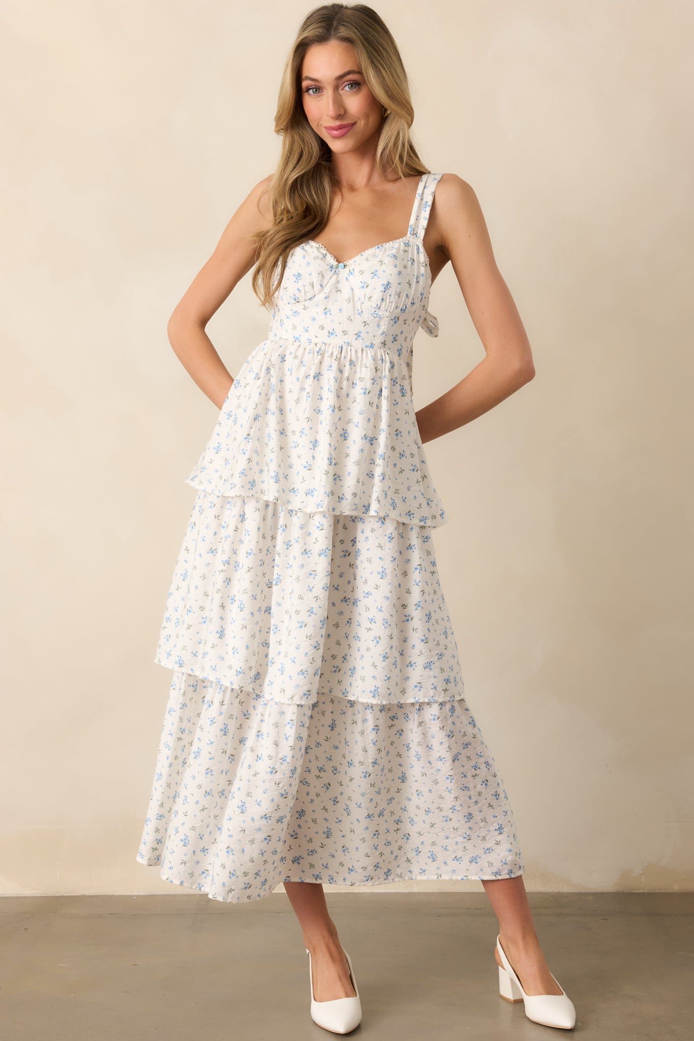 In The Wildflowers Blue Floral Tiered Maxi Dress