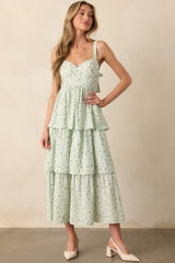 In The Wildflowers Mint Green Floral Tiered Maxi Dress