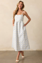 Where My Heart Is Light Blue Stripe Floral Appliqué Midi Dress