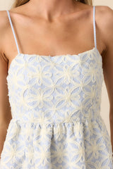 Where My Heart Is Light Blue Stripe Floral Appliqué Midi Dress