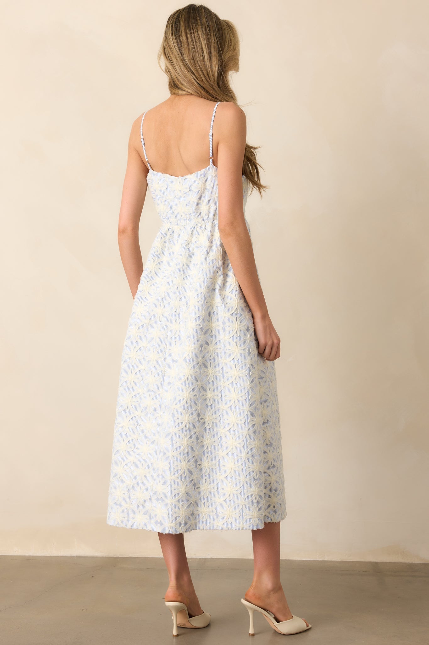 Where My Heart Is Light Blue Stripe Floral Appliqué Midi Dress