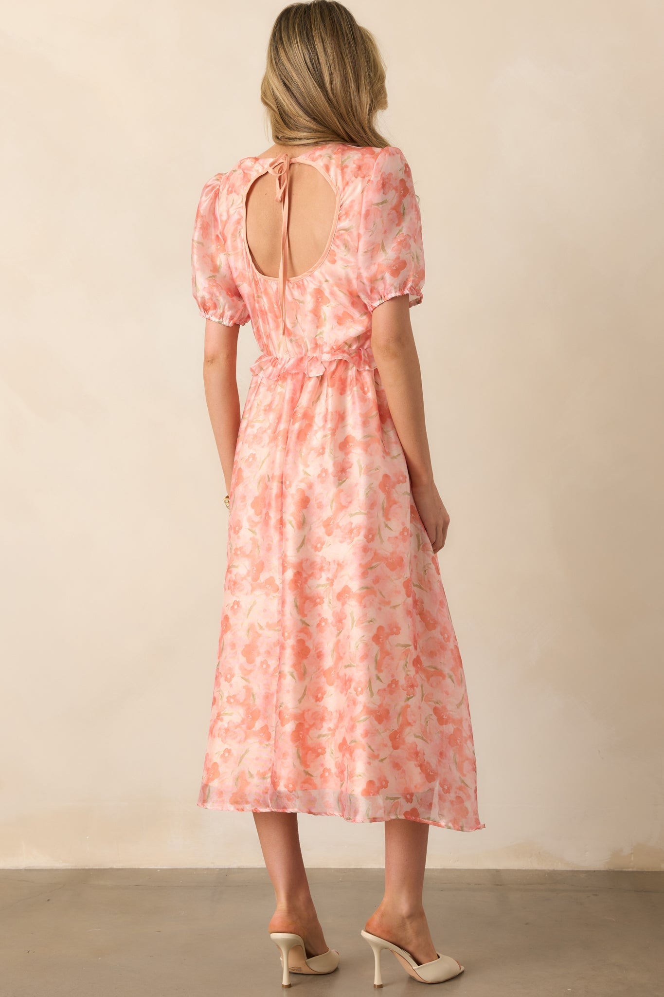 Tale As Old As Time Light Orange Floral Midi Dress