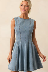 Just A Feeling Light Wash Denim Mini Swing Dress