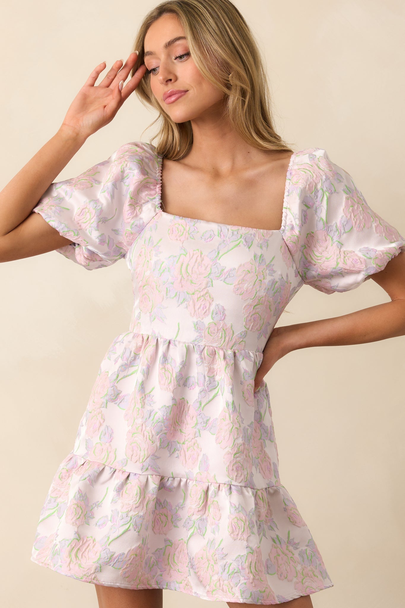 Once Upon A Time Lavender Floral Jacquard Mini Dress