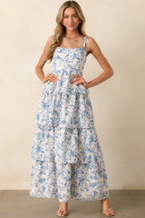 Happy To Be Here Blue Floral Embroidered Eyelet Maxi Dress