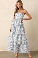 Happy To Be Here Blue Floral Embroidered Eyelet Maxi Dress