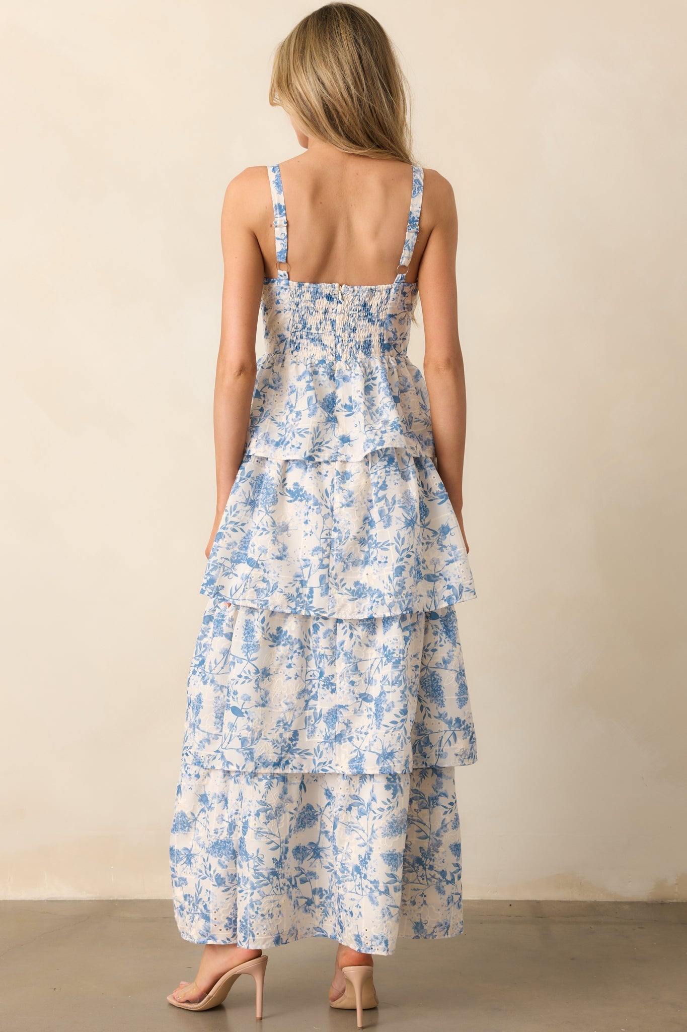 Happy To Be Here Blue Floral Embroidered Eyelet Maxi Dress