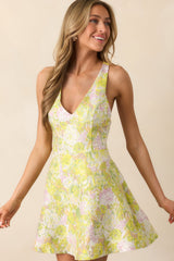 Sparking Inspiration Yellow Floral Jacquard Sleeveless Mini Dress