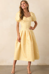 Shine So Bright Yellow Floral Jacquard Puff Sleeve Maxi Dress