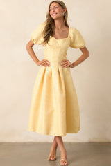 Shine So Bright Yellow Floral Jacquard Puff Sleeve Maxi Dress