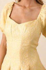 Shine So Bright Yellow Floral Jacquard Puff Sleeve Maxi Dress