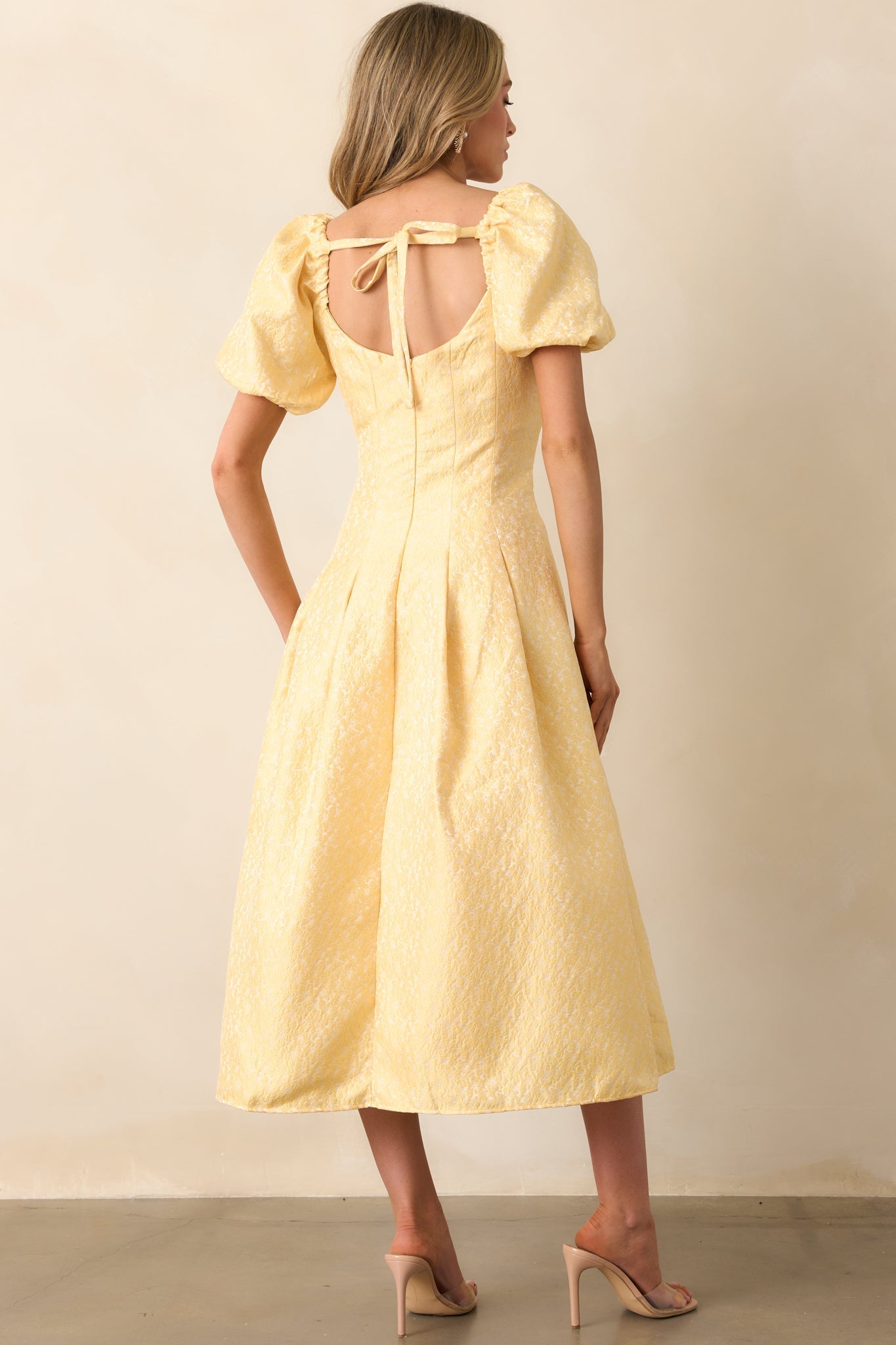 Shine So Bright Yellow Floral Jacquard Puff Sleeve Maxi Dress