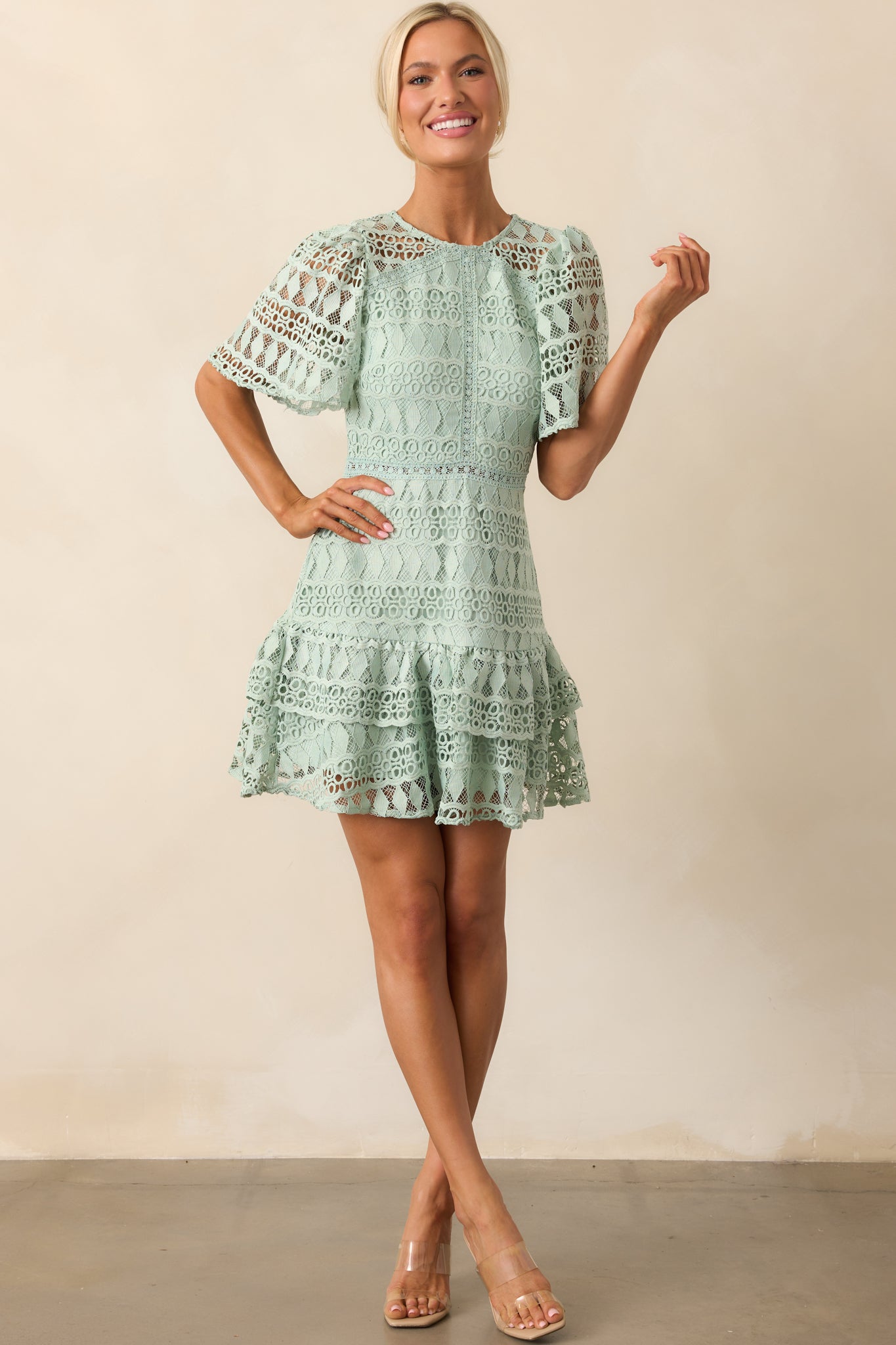 Perfect Ending Mint Green Embroidered Eyelet Mini Dress