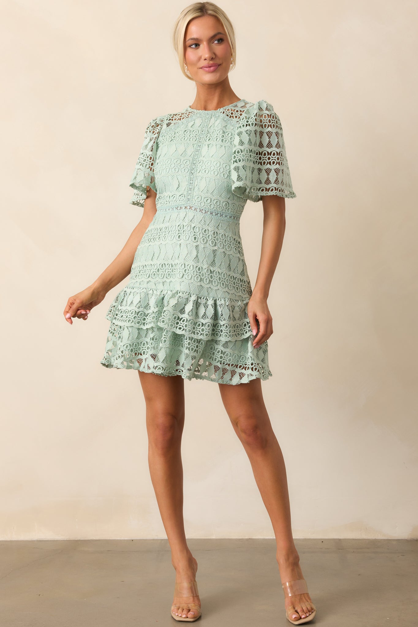 Perfect Ending Mint Green Embroidered Eyelet Mini Dress