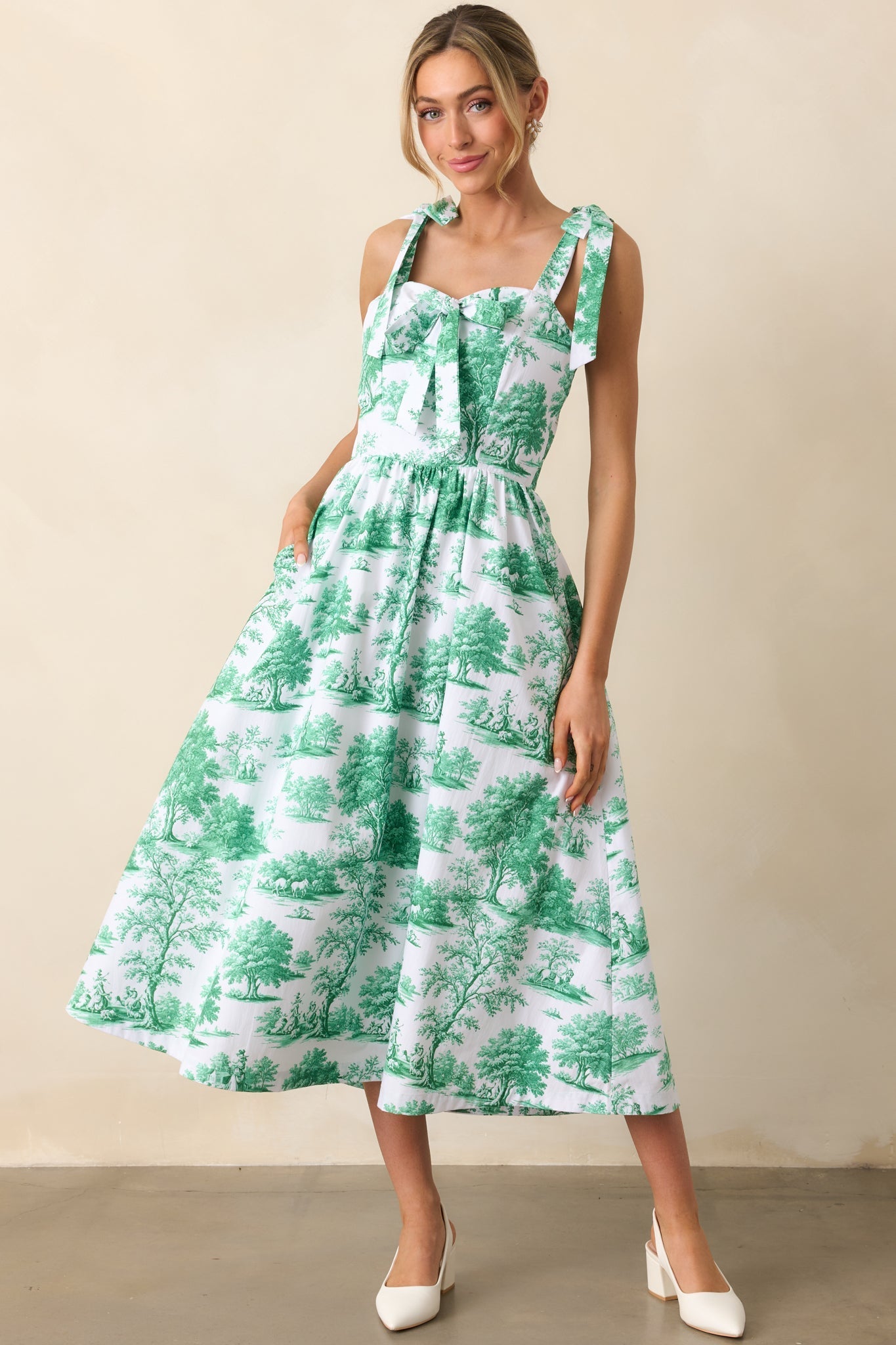 Juli Anna Eden Green Toile Cotton Midi Dress