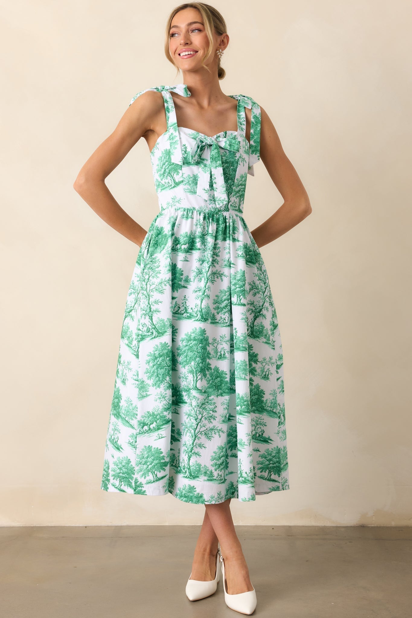 Juli Anna Eden Green Toile Cotton Midi Dress
