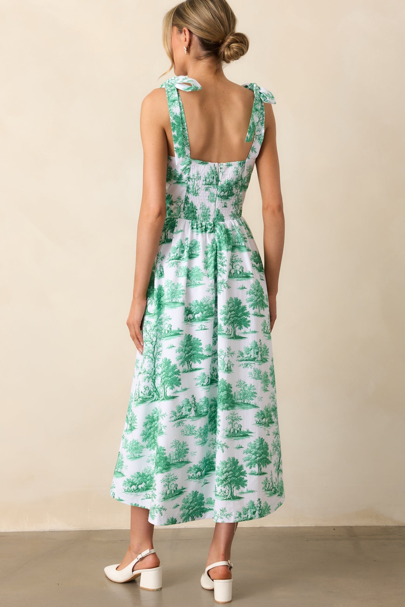 Juli Anna Eden Green Toile Cotton Midi Dress