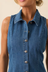 Simply Put Medium Wash Denim Drop Waist Mini Dress