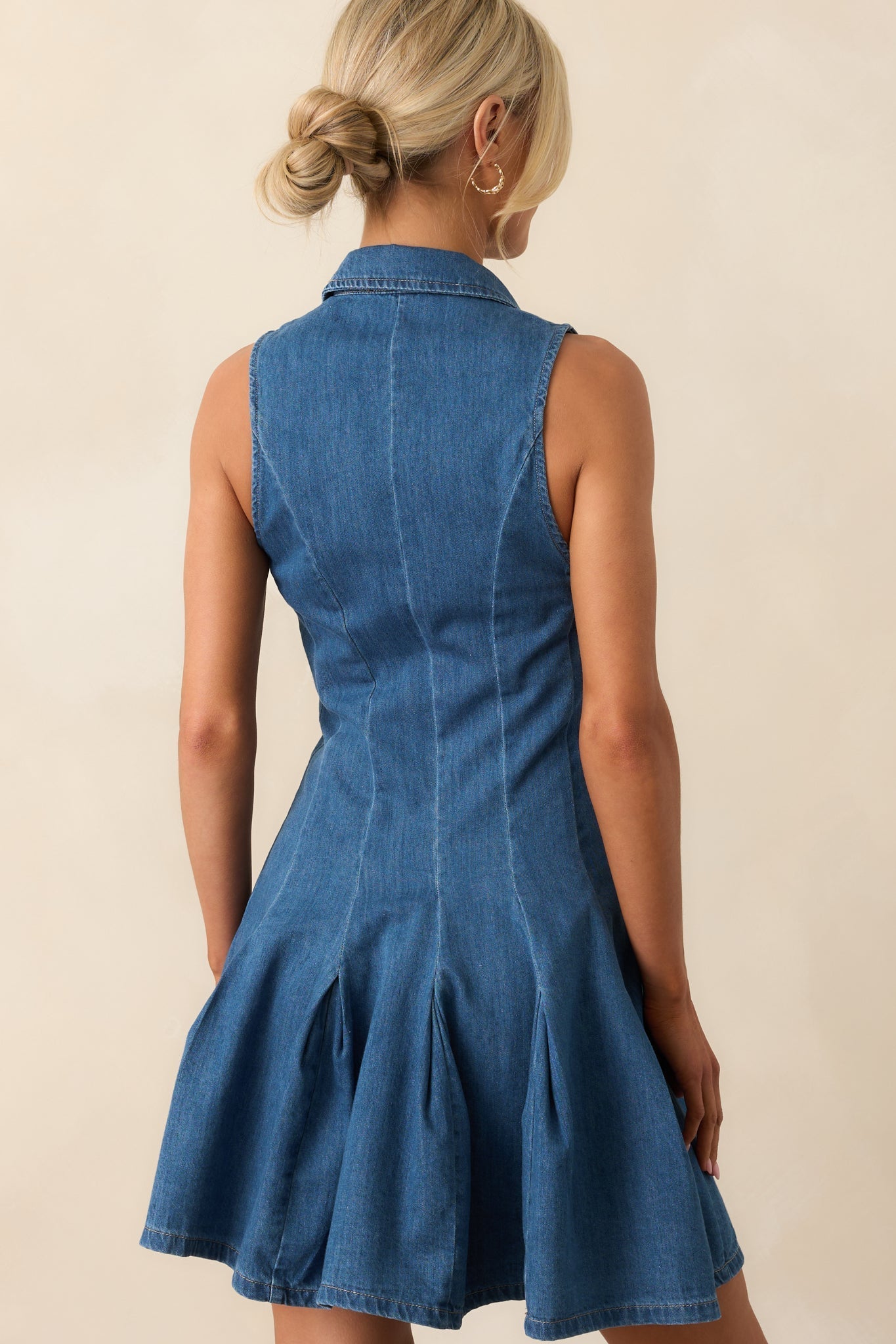 Simply Put Medium Wash Denim Drop Waist Mini Dress