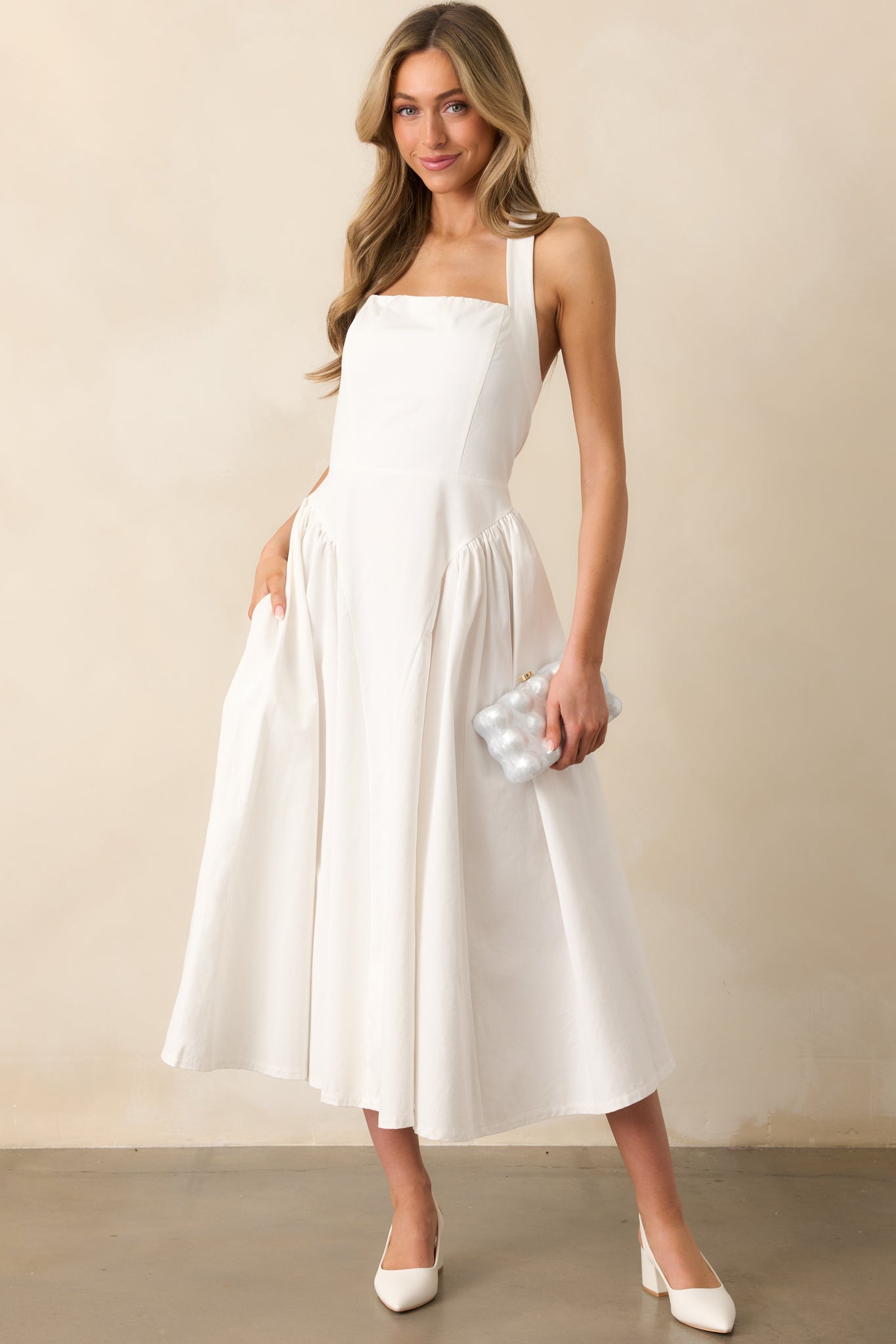 The Sweetest Thing White Cotton Halter Drop Waist Maxi Dress