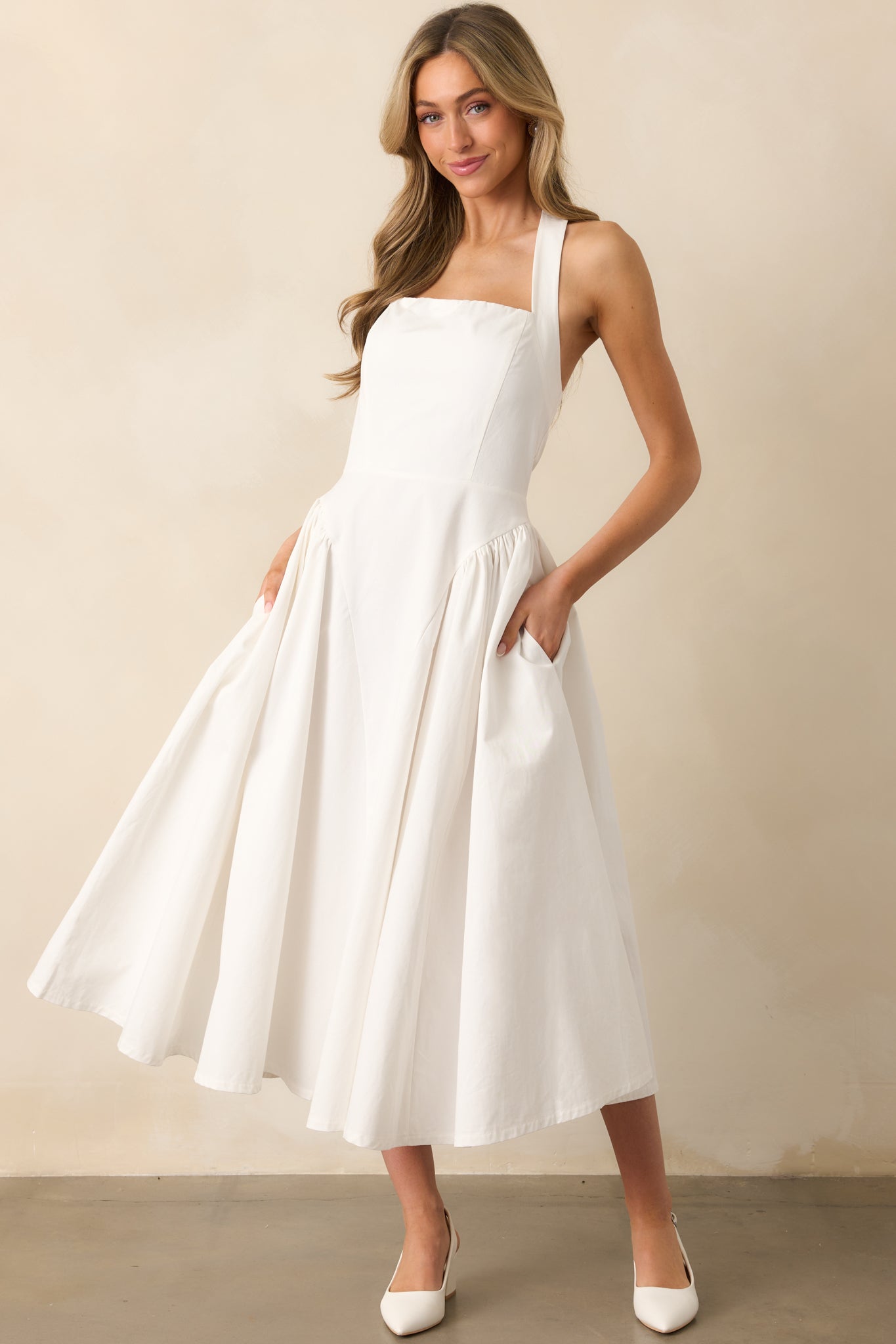 The Sweetest Thing White Cotton Halter Drop Waist Maxi Dress