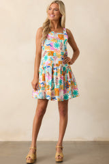 Roll With It Pink Tropical Print Cotton Drop Waist Mini Dress