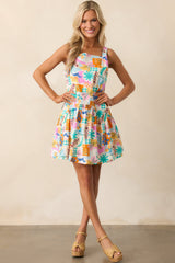 Roll With It Pink Tropical Print Cotton Drop Waist Mini Dress