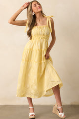 My Happy Place Yellow Embroidered Eyelet Midi Dress
