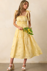 My Happy Place Yellow Embroidered Eyelet Midi Dress