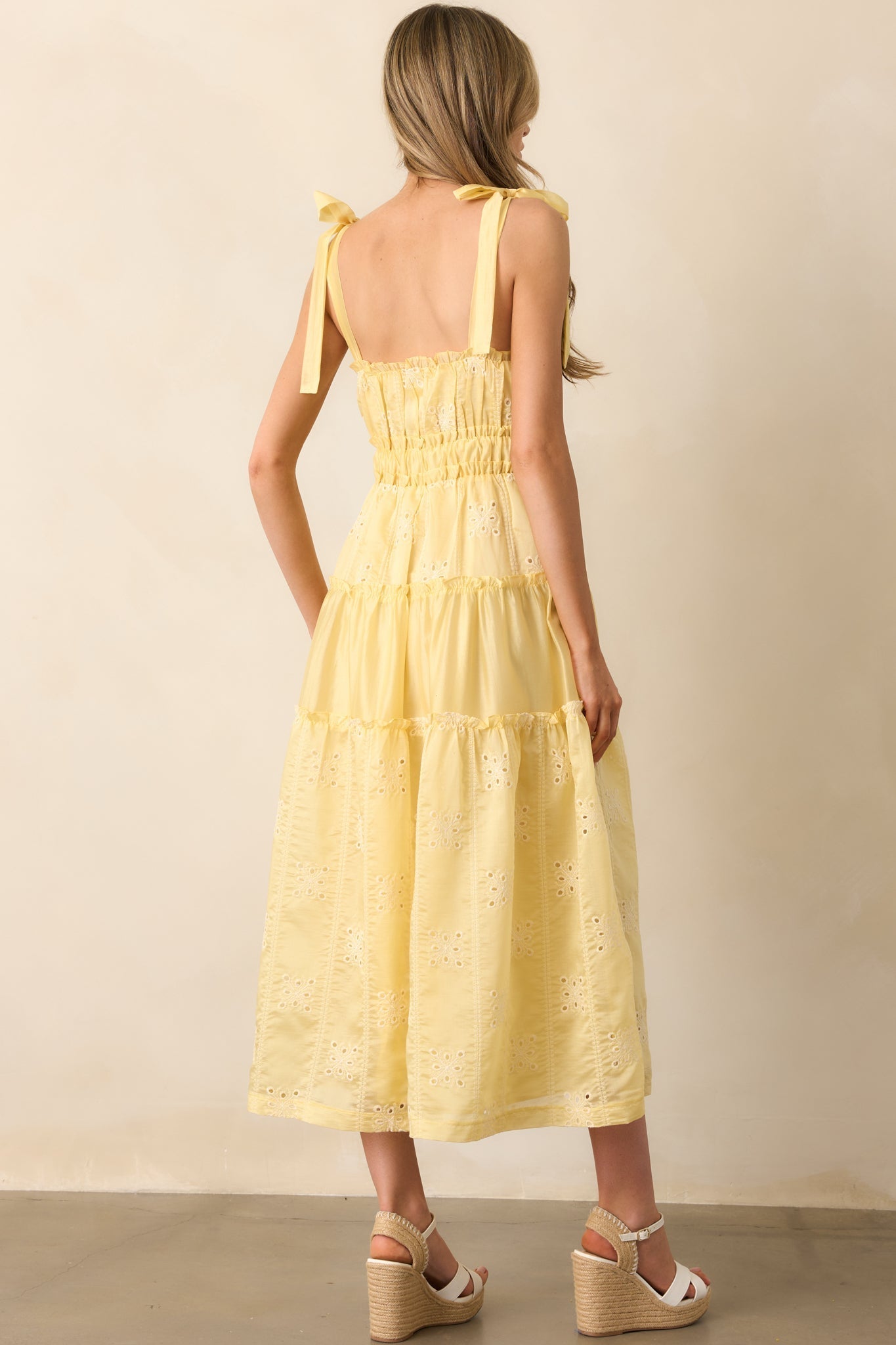 My Happy Place Yellow Embroidered Eyelet Midi Dress
