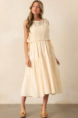 Everything & More Natural Cotton Crochet Bodice Midi Dress