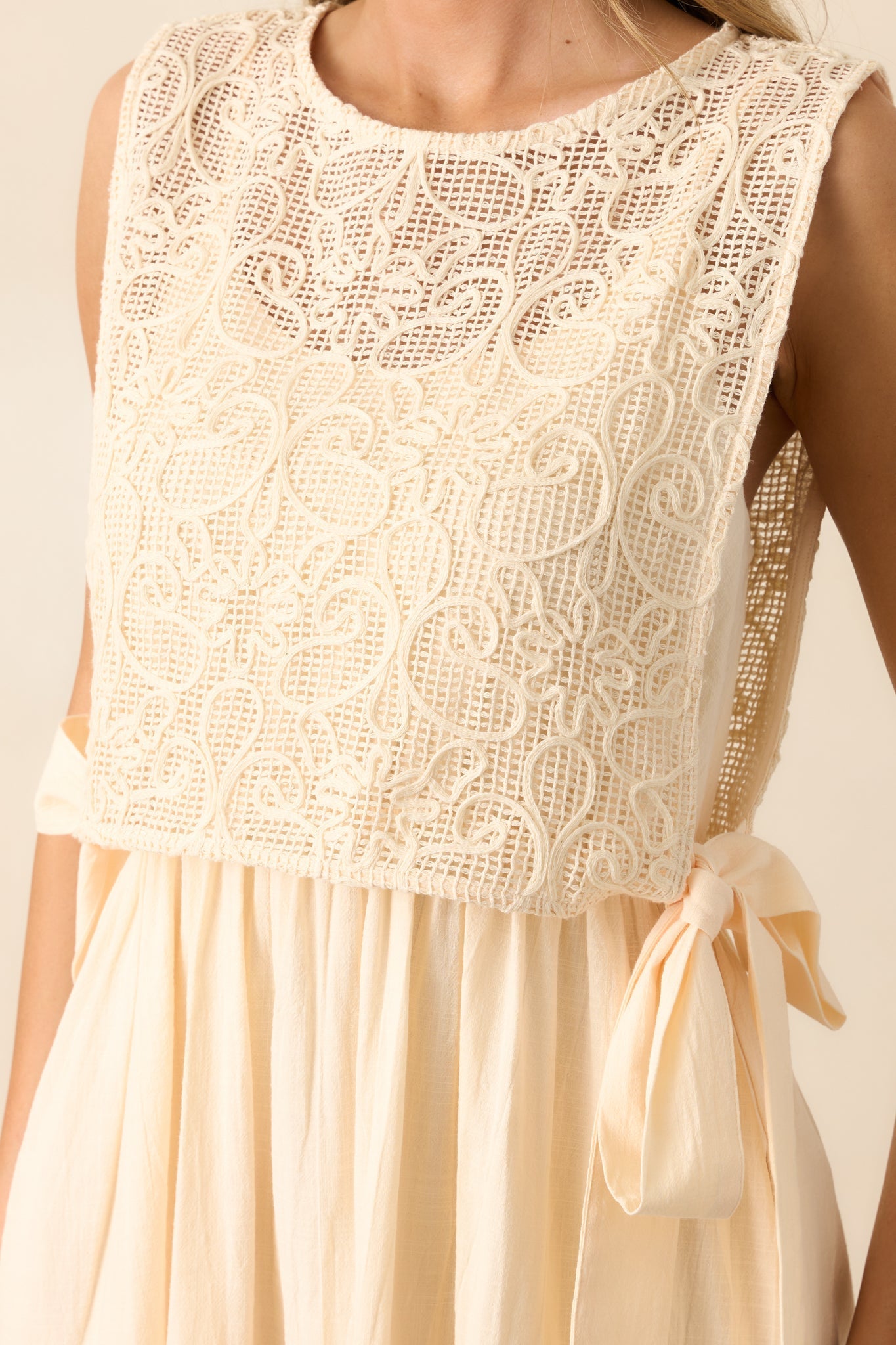 Everything & More Natural Cotton Crochet Bodice Midi Dress