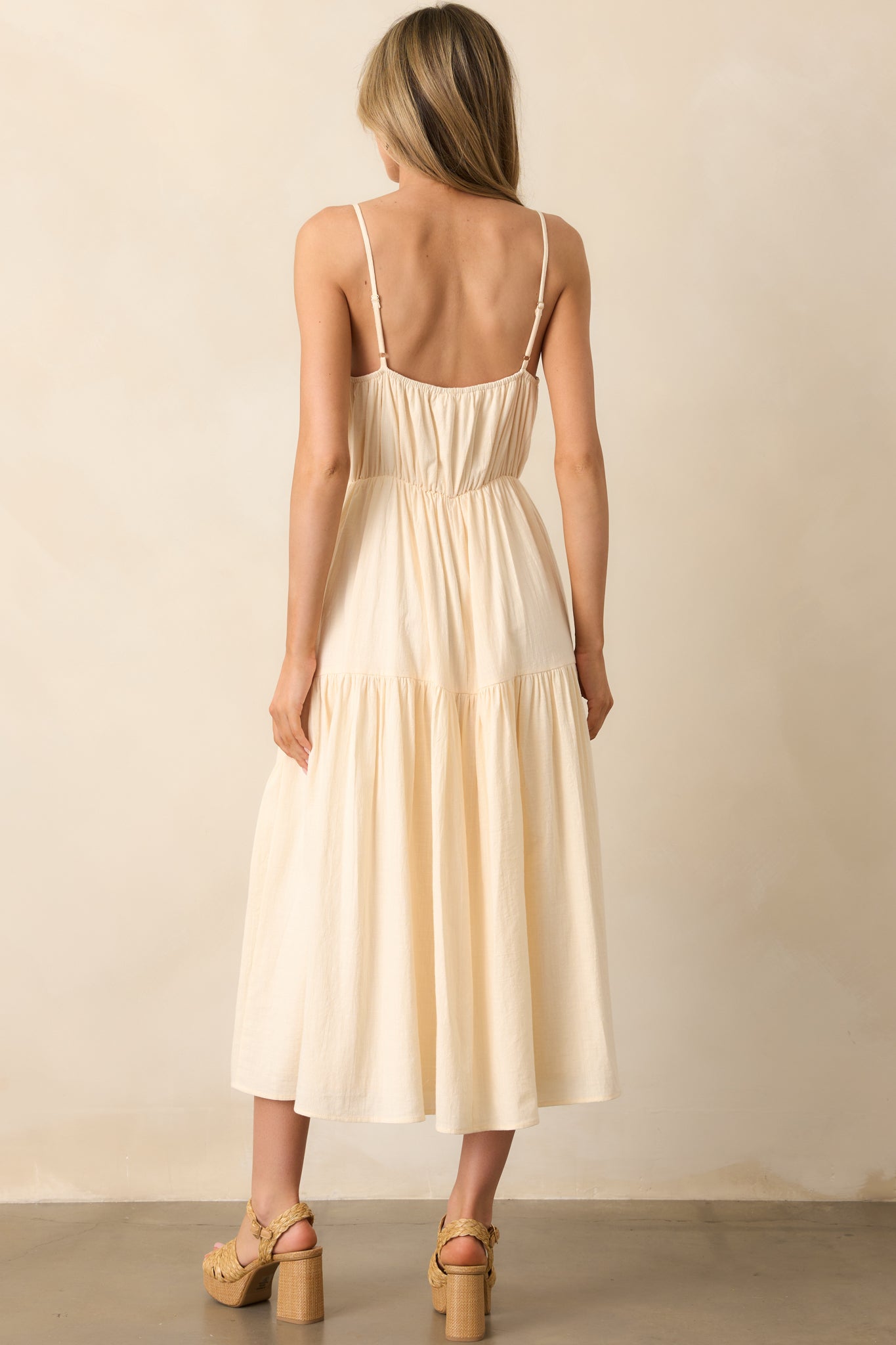 Everything & More Natural Cotton Crochet Bodice Midi Dress