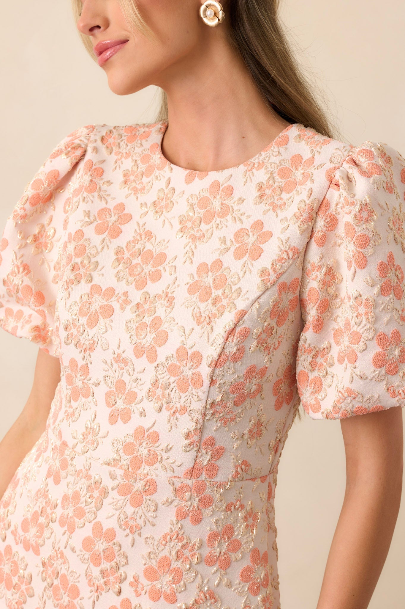 Little Luxuries Apricot Jacquard Floral Mini Dress