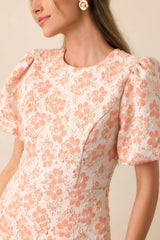 Little Luxuries Apricot Jacquard Floral Mini Dress