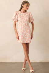 Little Luxuries Apricot Jacquard Floral Mini Dress