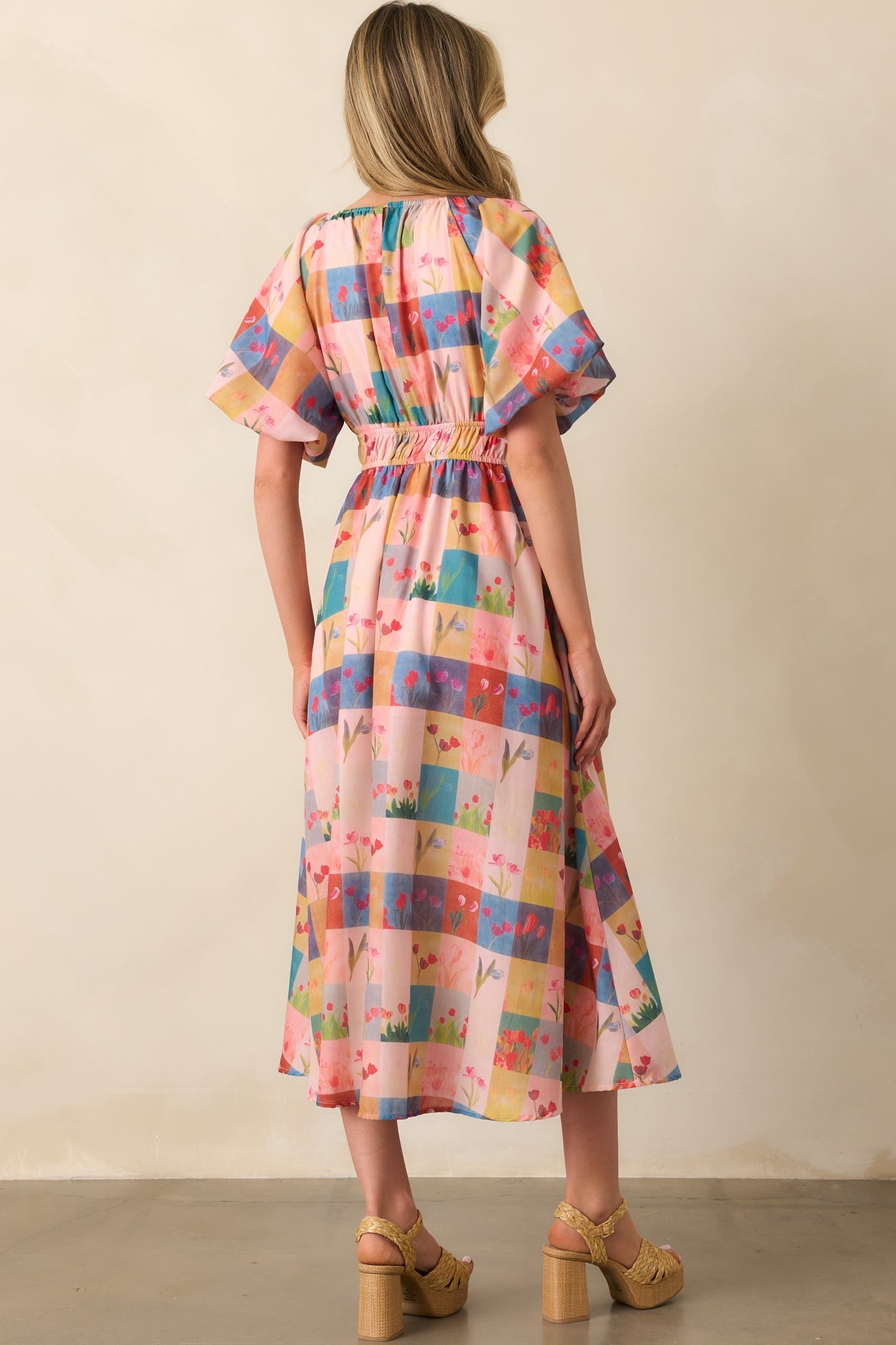 You're Right On Time Blush Pink Floral Plaid Maxi Dress