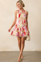 Just Can't Help It Pink Floral Embroidered Sleeveless Mini Dress