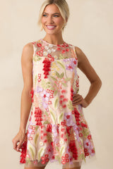 Just Can't Help It Pink Floral Embroidered Sleeveless Mini Dress