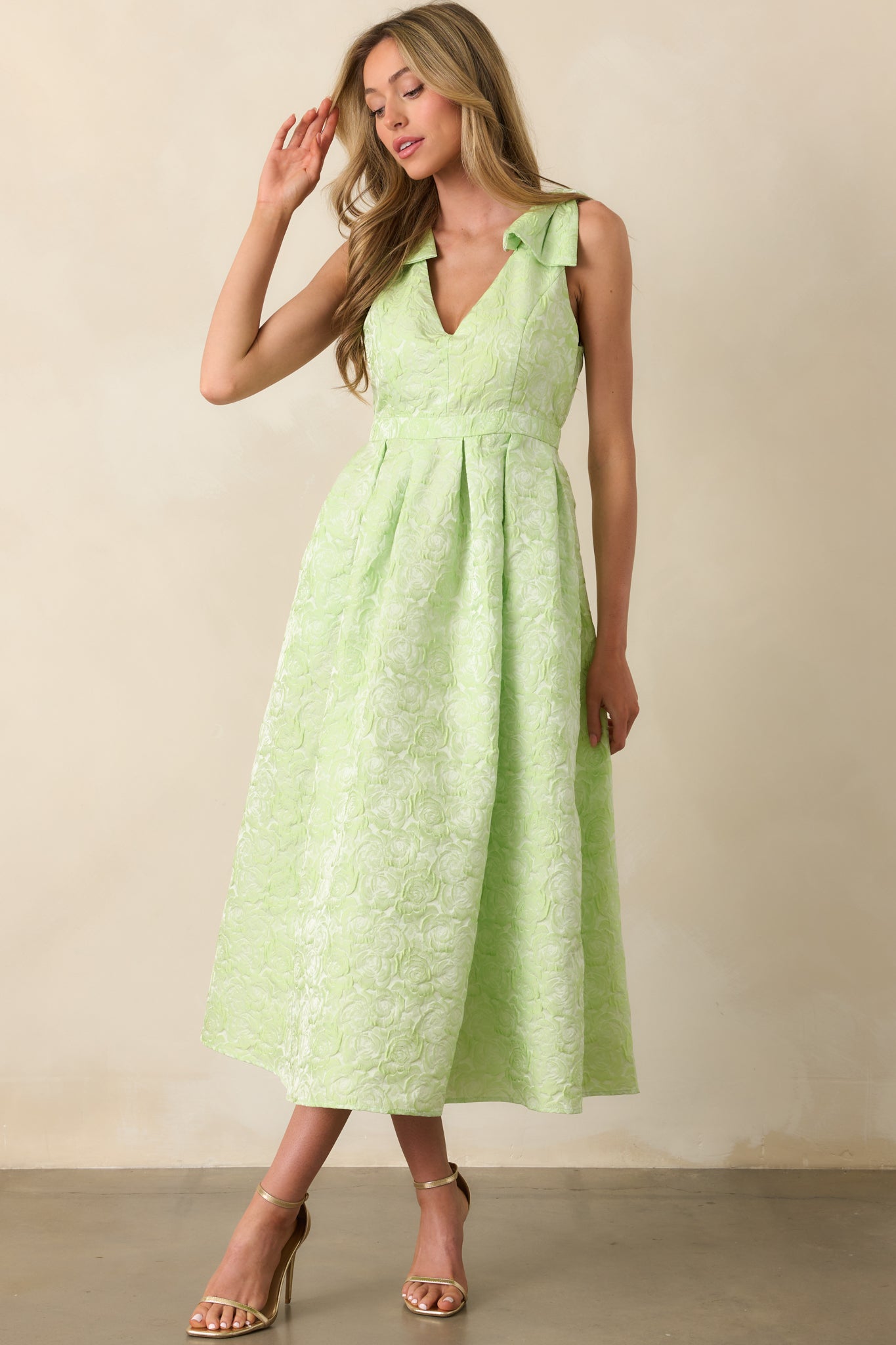 Margaret Chartreuse Floral Jacquard Midi Dress