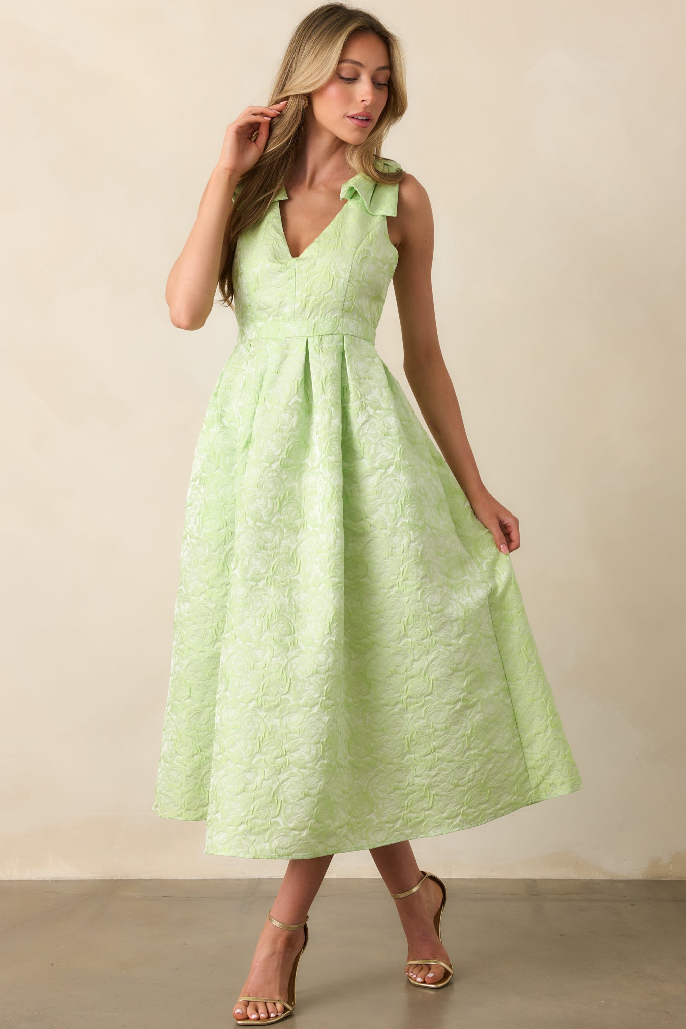 Margaret Chartreuse Floral Jacquard Midi Dress