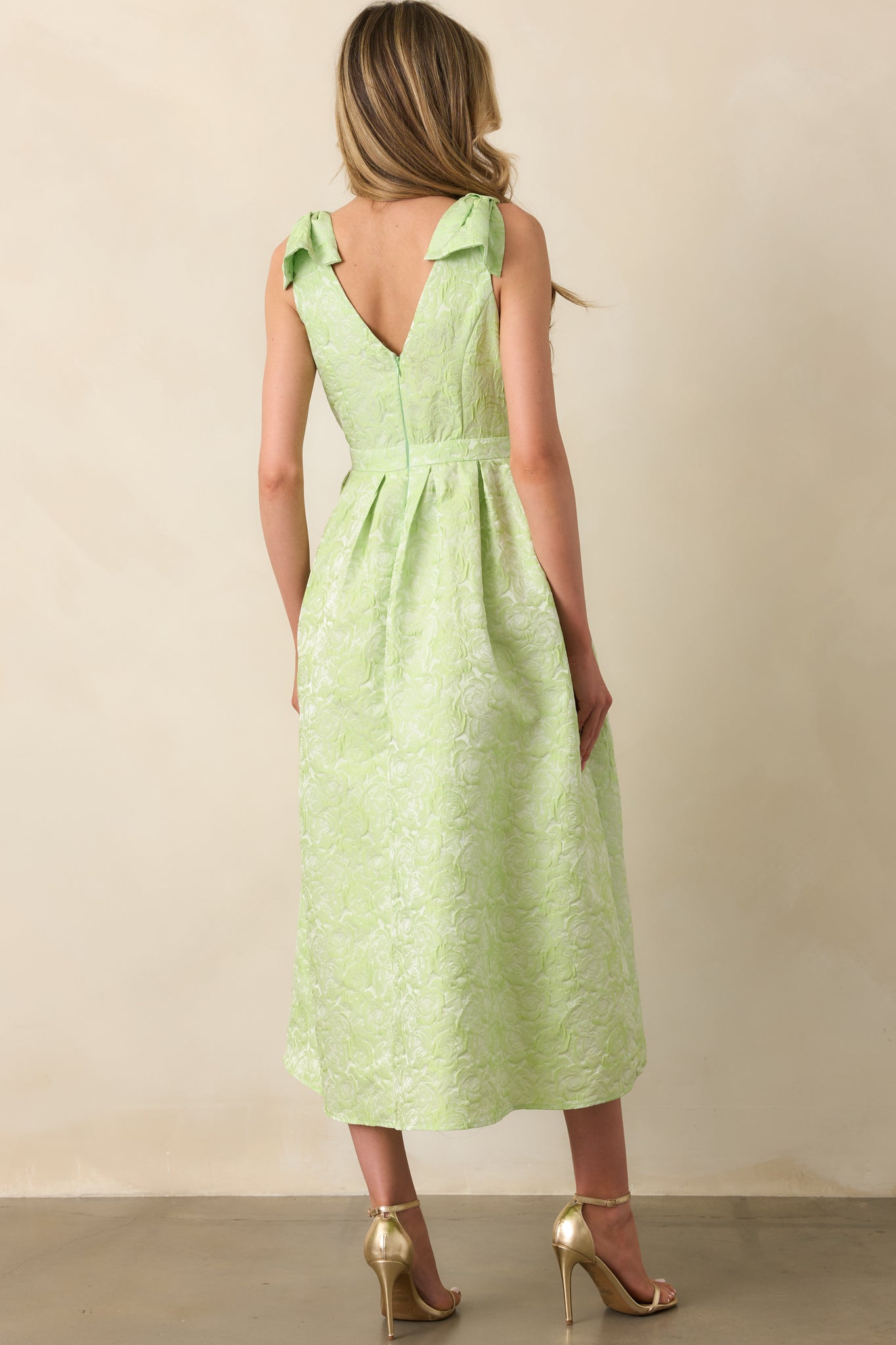 Margaret Chartreuse Floral Jacquard Midi Dress