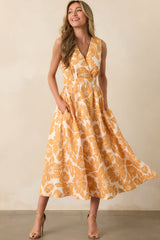 Sunkissed Society Orange Floral Jacquard Midi Dress