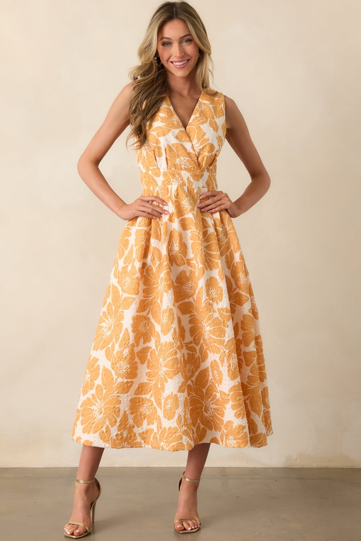 Sunkissed Society Orange Floral Jacquard Midi Dress