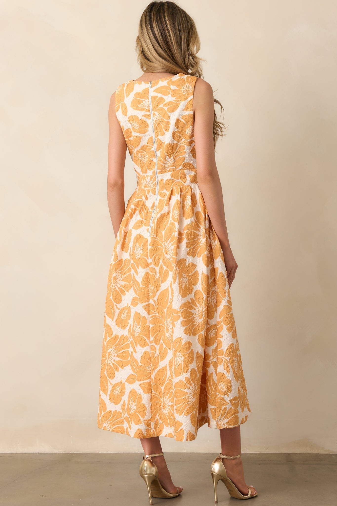 Sunkissed Society Orange Floral Jacquard Midi Dress